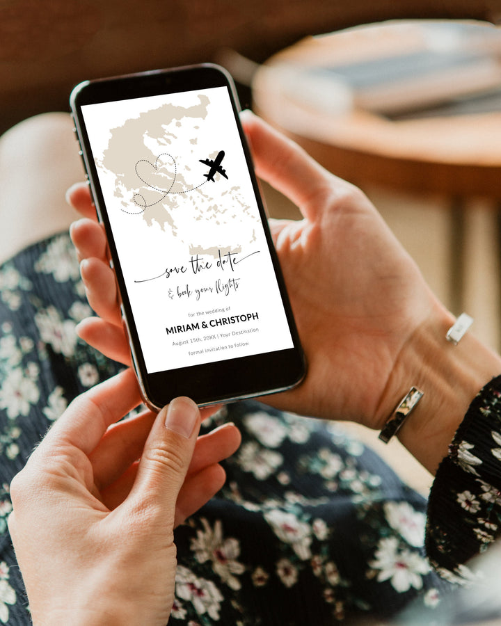 GREECE Digital Save the Date Destination Wedding Passport Invitation for Travel Wedding 072w - marryful