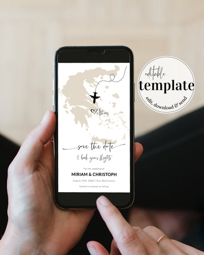 GREECE Destination Wedding Save the Date Template Digital Passport Invitation for Travel Wedding 072w - marryful