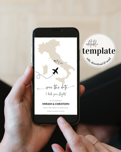 ITALY Destination Wedding Save the Date Digital Wedding Invitation Template for Phone 072w - marryful