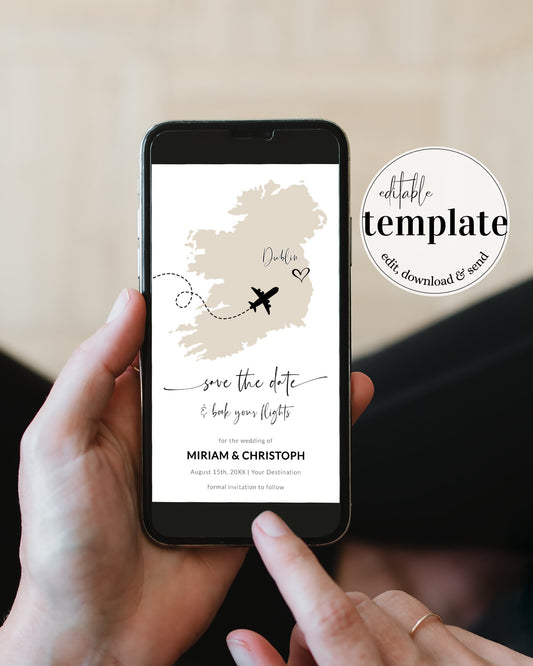 IRELAND Destination Wedding Save the Date Template for digital passport wedding invitation #072w