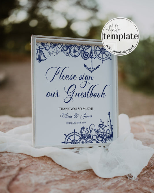 Please Sign our Guestbook Sign Template for Destination Wedding or Beach Bridal Shower | Printable Template