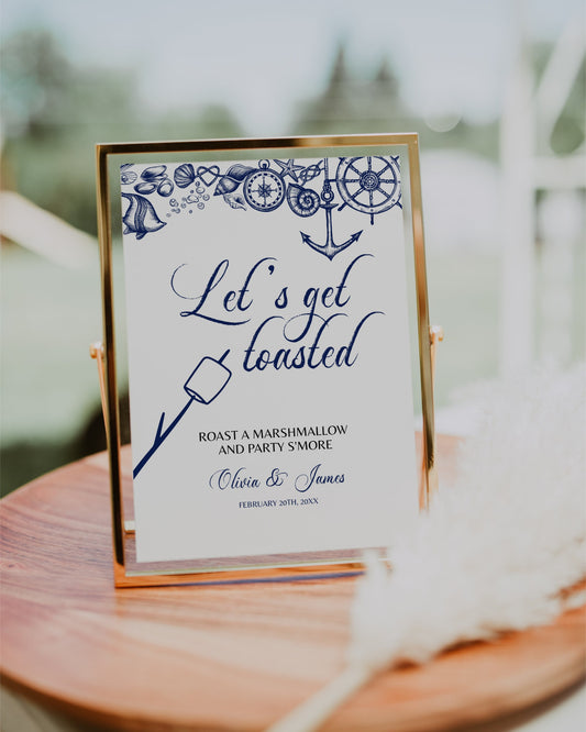 Lets get toasted printable beach wedding sign for your marshmallow station decorations | Printable Template