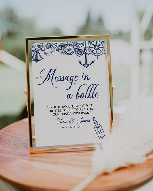 Message in a Bottle Advice and Wishes Sign Template for Destination Wedding Beach Bridal Shower or  Nautical Baby Shower