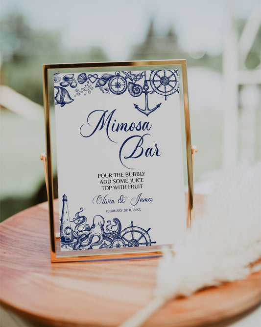 Mimosa bar Sign for Nautical Destination Wedding Beach Bridal Shower | Printable Template