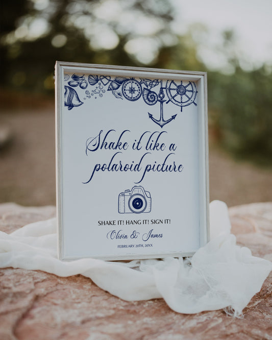 Beach Wedding Photo Booth Sign Printable Template for Nautical Destination Wedding // Shake it like a polaroid picture