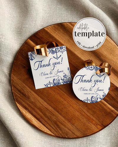 Nautical Gift Tags for Beach Wedding Bridal Shower or Baby Party, Thank you Favor Tags Printable Template - marryful