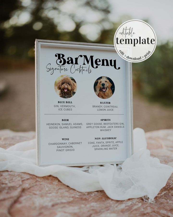 Pet Signature Cocktail Sign, Dog Signature Drink Sign, Minimalist Wedding Bar Menu, Dog Signature Cocktail Sign 065b - marryful