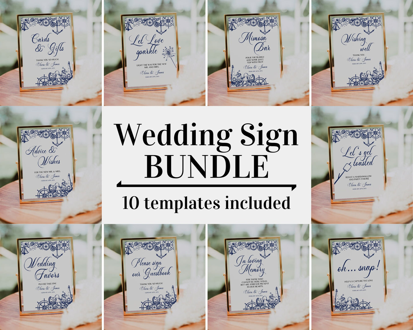 Wedding Sign Bundle Printable Template for Destination Wedding Decorations or Beach Bridal Shower Signage | Printable Template
