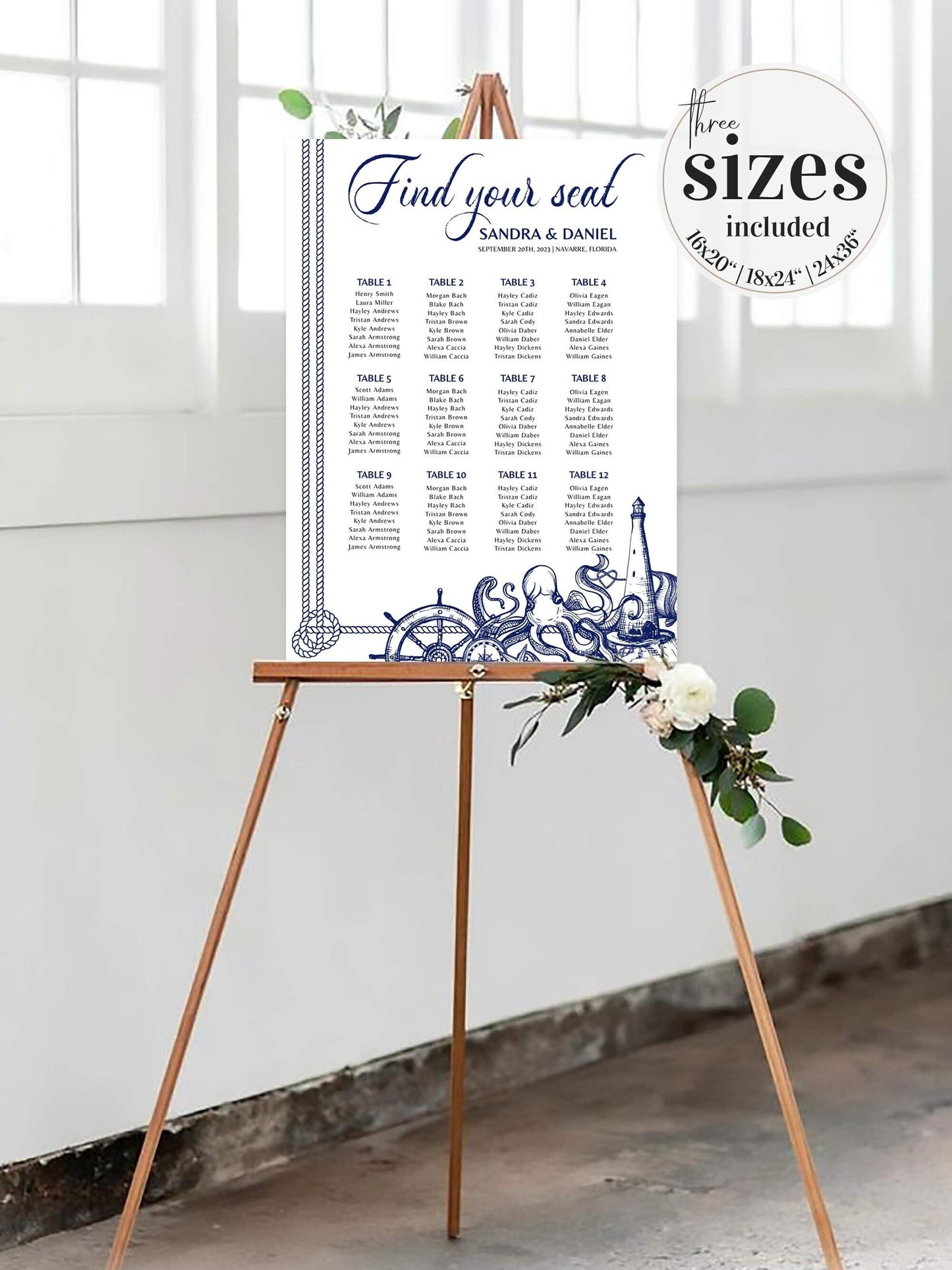 Seating Chart Sign Printable Template for Beach Wedding Destination Bridal Shower or Nautical Baby Shower Decorations | Printable Template