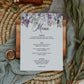 Menu Card Printable Template for Purple Wedding Celebration Lilac Bridal Shower or Girl Baby Shower #071a