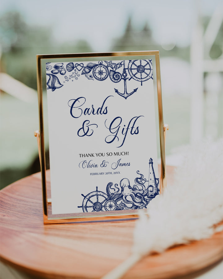 Cards and Gifts Printable Sign Template for Nautical Bridal Shower Beach Baby Shower or Destination Wedding Decorations - marryful