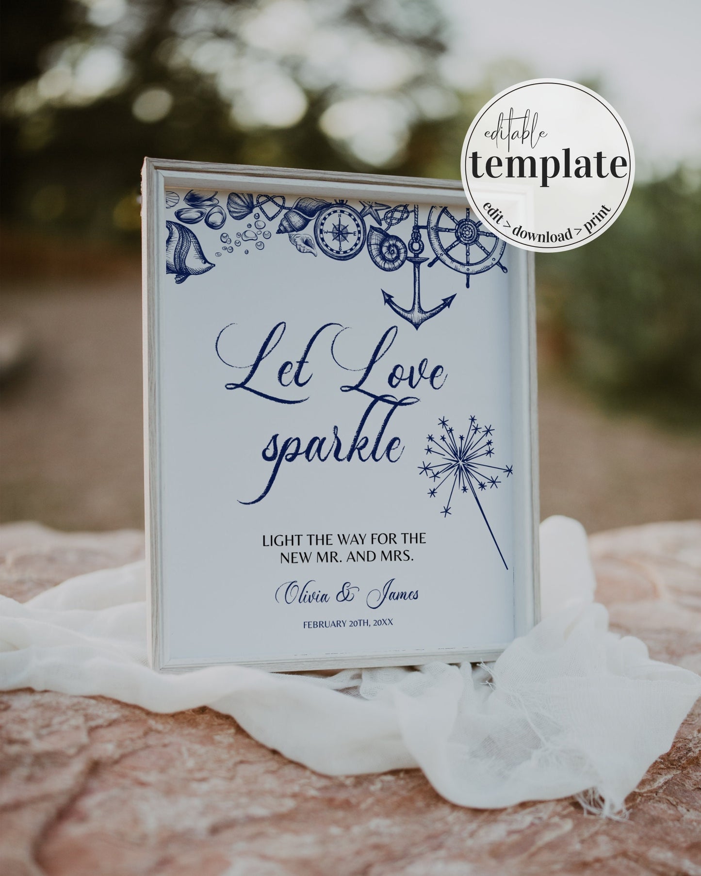 Let Love Sparkle Sign Printable Template for Beach Wedding Send Off at Destination or Nautical Wedding