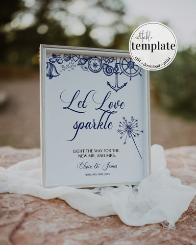 Let Love Sparkle Sign Printable Template for Beach Wedding Send Off at Destination or Nautical Wedding - marryful