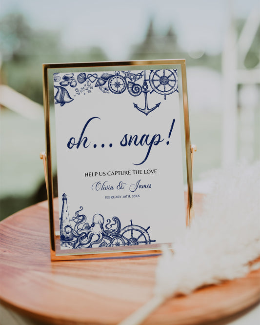 Oh Snap Beach Wedding Hashtag Sign Printable Template for Nautical Bridal Shower Decorations | Printable Template