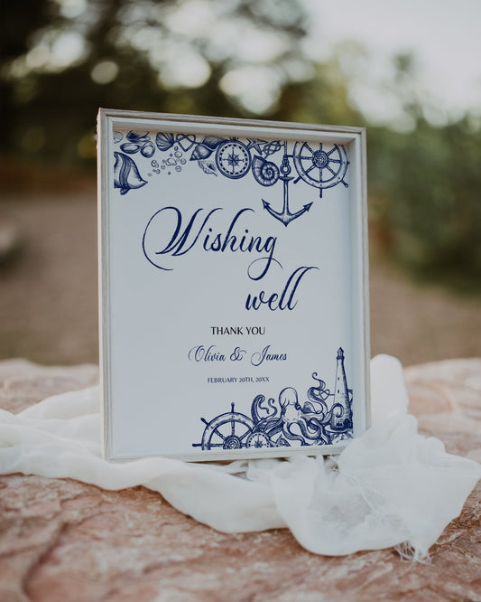 Wishing Well Printable Sign Template for Nautical Wedding Destination Bridal Shower or Beach Baby Shower | Printable Template