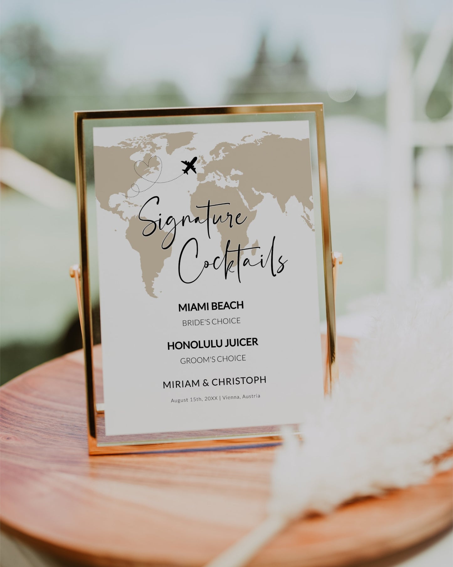 Signature Cocktail Sign Printable Template for Destination Wedding or Travel Themed Celebration #072w