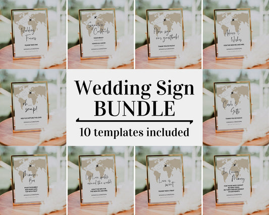 Destination Wedding Sign Bundle Printable Templates for Travel Wedding Decorations #072w