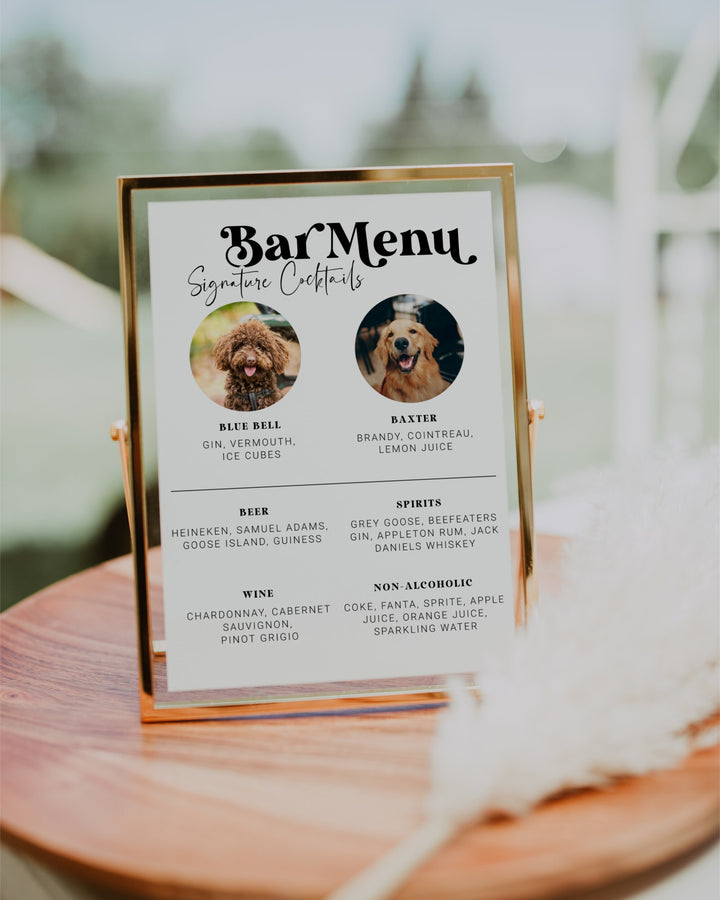 Pet Signature Cocktail Sign, Dog Signature Drink Sign, Minimalist Wedding Bar Menu, Dog Signature Cocktail Sign 065b - marryful