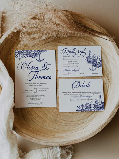 Nautical Wedding Invitation Suite, Editable Template for Beach Destination Wedding | Printable Template - marryful