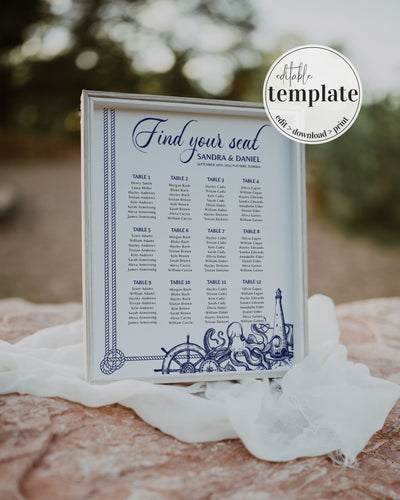 Seating Chart Sign Printable Template for Beach Wedding Destination Bridal Shower or Nautical Baby Shower Decorations | Printable Template - marryful