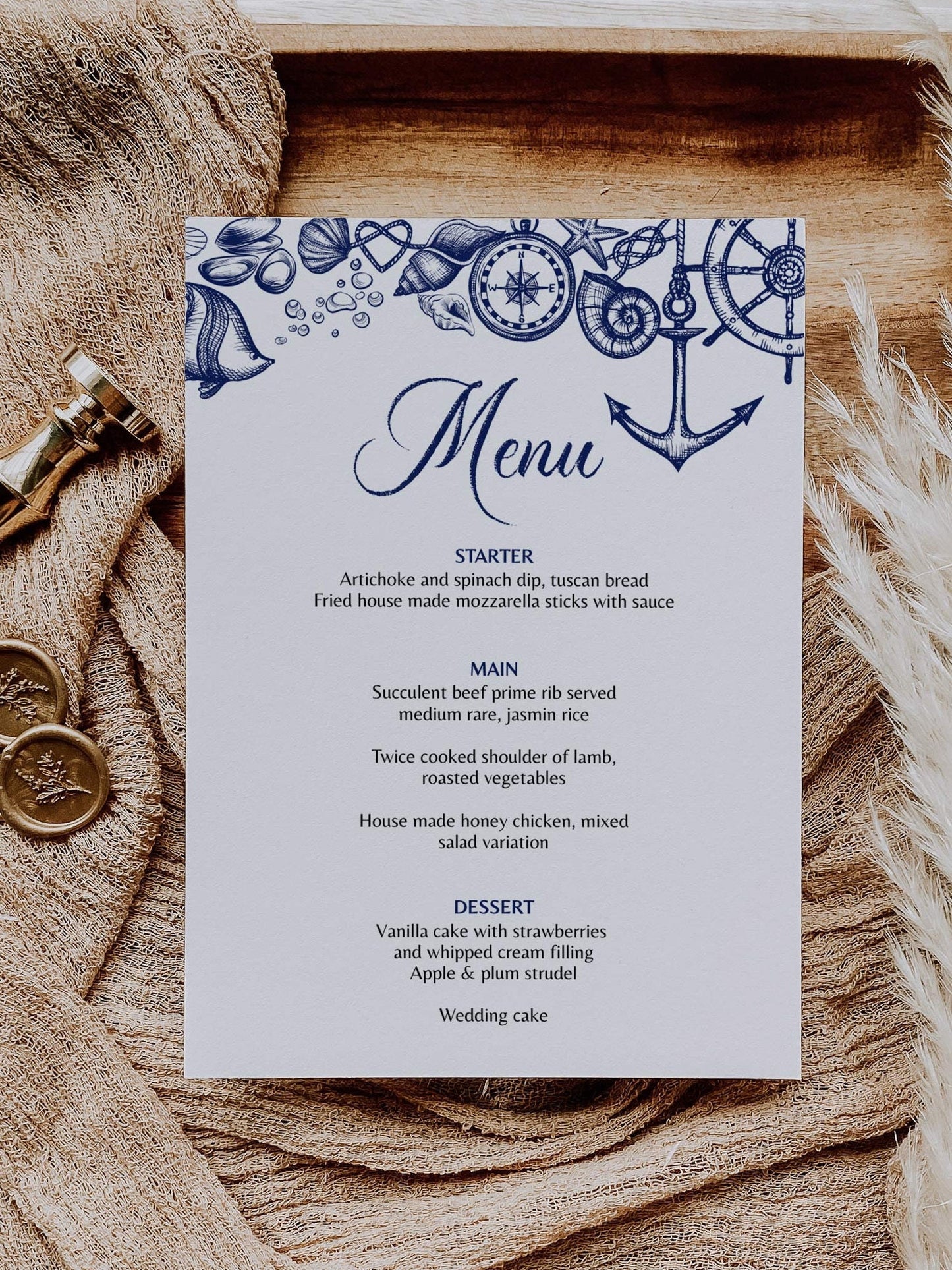 Menu Card Printable Template for Destination Wedding Decorations or Nautical Bridal Shower Menu | Printable Template