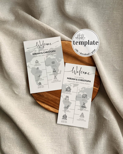 Destination Wedding Timeline Weekend Itinerary Template Travel themed Wedding Day Program 072w - marryful