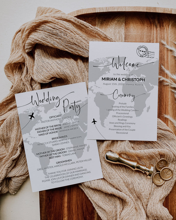 Destination Wedding Program and Ceremony Itinerary Template for Travel ...