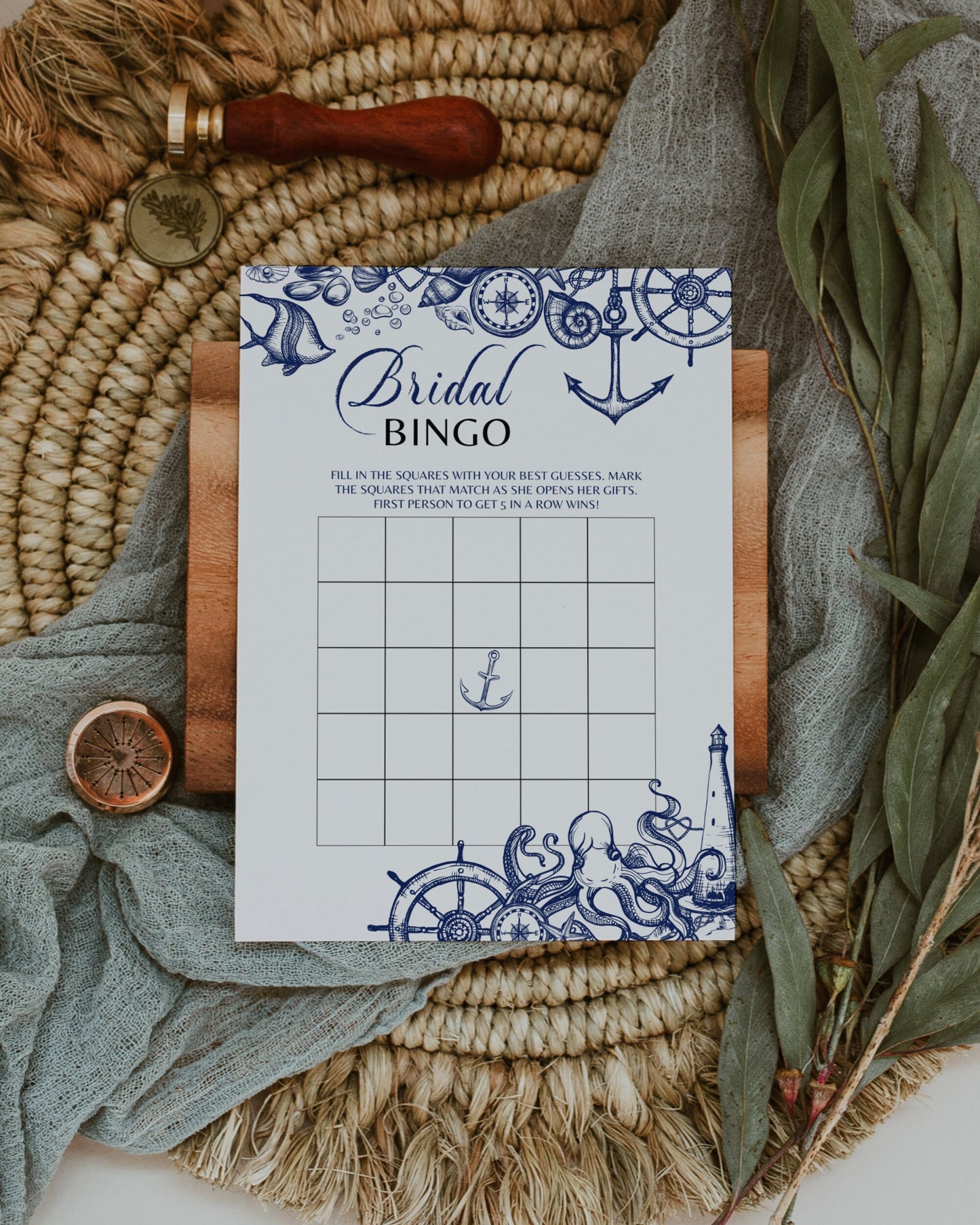 Bridal Bingo for Beach Bachelorette Party or Nautical Bridal Shower | Ladies Night Games Printable Template