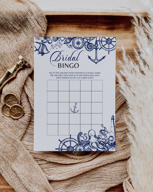 Bridal Bingo for Beach Bachelorette Party or Nautical Bridal Shower | Ladies Night Games Printable Template