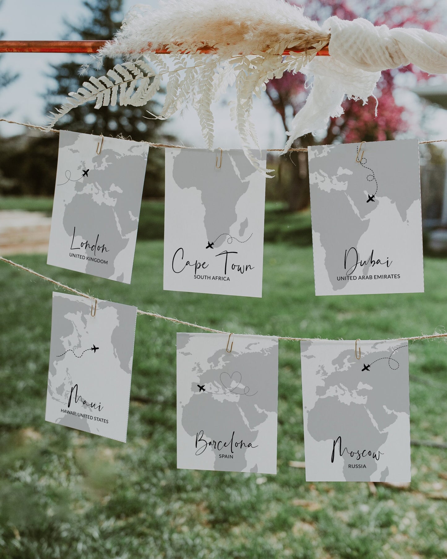 20 Travel Table Numbers for Destination Wedding, Guest Seating Cards with Travel Theme | printable template #072w
