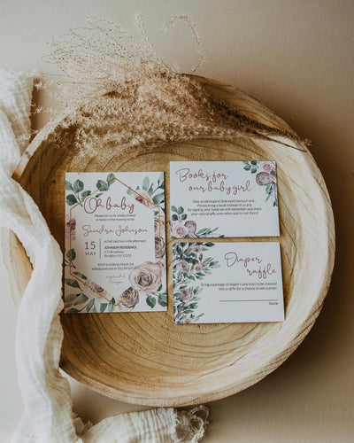 Baby in Bloom Floral Baby Shower Invitation Girl digital download for whimsical baby sprinkle with roses and greenery 075 - marryful