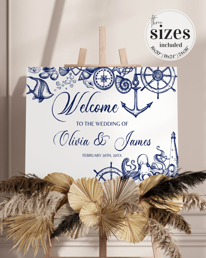 Nautical Wedding Welcome Sign for Beach Wedding Bridal Shower or Baby Shower Party | Printable Template - marryful