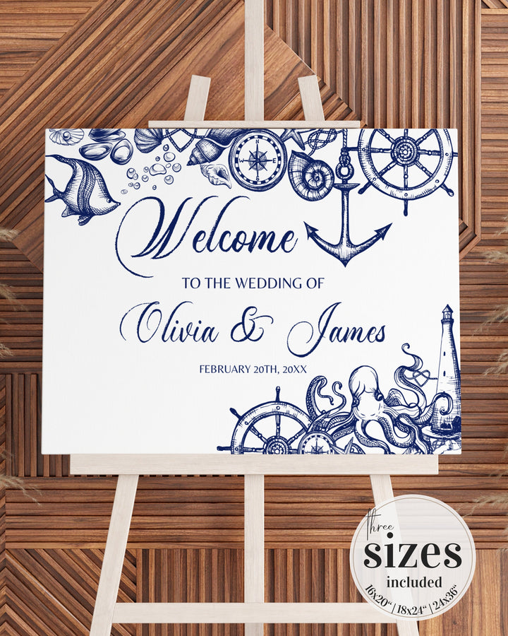 Nautical Wedding Welcome Sign for Beach Wedding Bridal Shower or Baby Shower Party | Printable Template - marryful