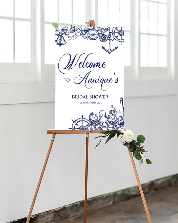 Nautical Bridal Shower Welcome Sign, Marine Sign for Ocean Beach Themed Bachelorette Party - marryful