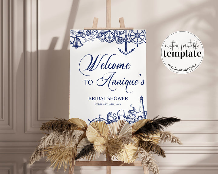 Nautical Bridal Shower Welcome Sign, Marine Sign for Ocean Beach Themed Bachelorette Party - marryful