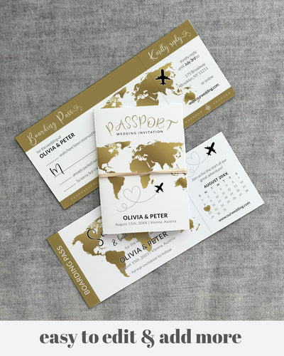 Destination Wedding Passport Invitation Template Boarding Pass RSVP and Details Card, Travel Theme Save the Date | Printable Template 072w - marryful