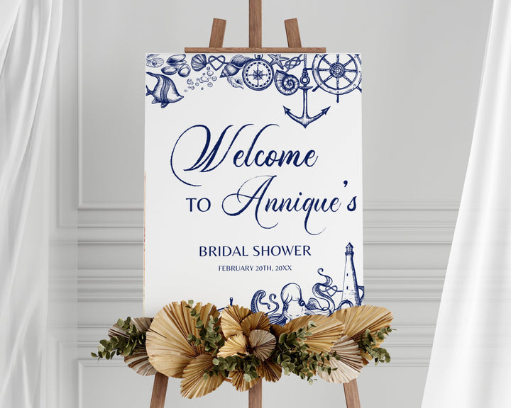 Nautical Bridal Shower Welcome Sign, Marine Sign for Ocean Beach Themed Bachelorette Party - marryful