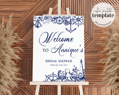 Nautical Bridal Shower Welcome Sign, Marine Sign for Ocean Beach Themed Bachelorette Party - marryful