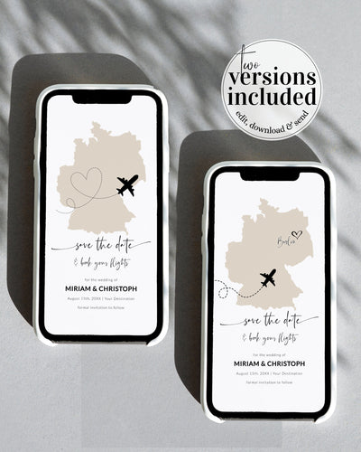 GERMANY Destination Wedding Save the Date Evite, Map Save the Date Text Invitation, Phone Invitation, Electronic Invitation 072w - marryful
