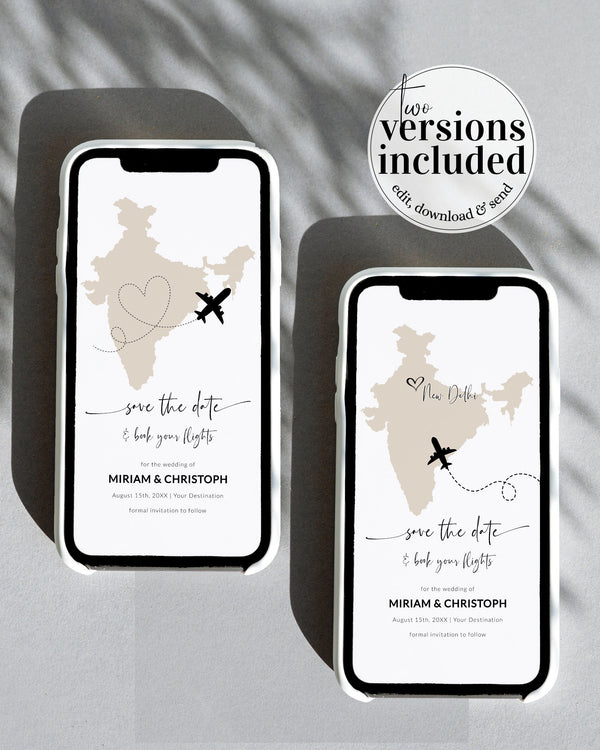 INDIA Destination Wedding Save the Date Evite, Map Save the Date Text Invitation, Phone Invitation, Electronic Invitation 072w - marryful