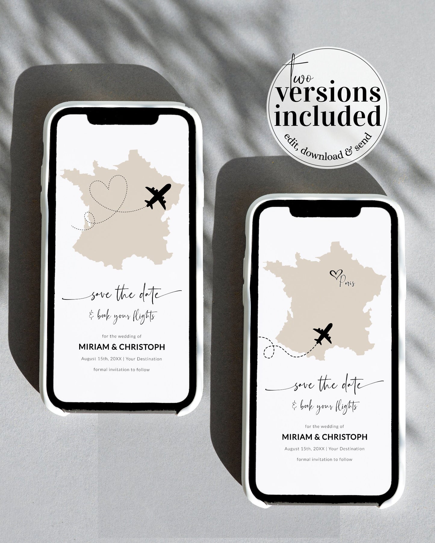 FRANCE Destination Wedding Save the Date Evite, Map Save the Date Text Invitation, Phone Invitation, Electronic Invitation #072w