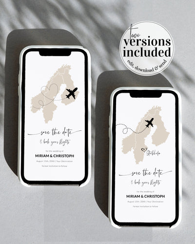SCANDINAVIA Destination Wedding Save the Date Evite, Map Save the Date Text Invitation, Phone Invitation, Electronic Invitation 072w - marryful