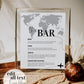 Bar Menu Sign for travel themed Destination Wedding | Custom Cocktail Bar Sign | Drink Menu with World Map | Printable Template #072w