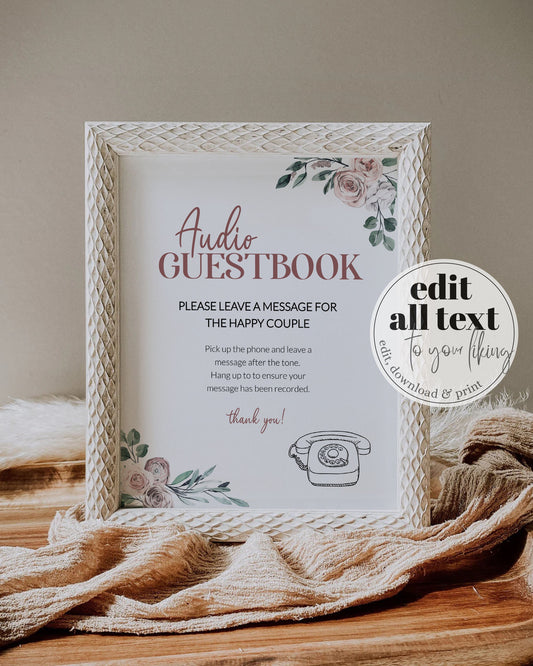 Audio Guestbook Sign for Whimsical Wedding | Leave a Message After the Tone Telephone Guest Book Sign | Printable Template #075