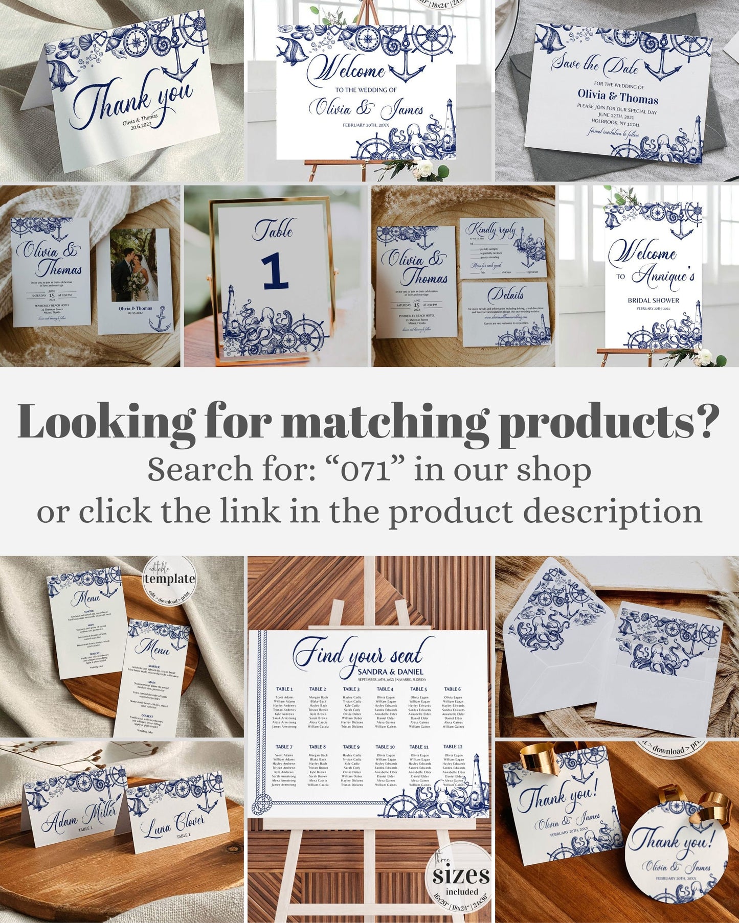 Nautical Beach Themed Place Card Templates for Destination Wedding | Printable Template