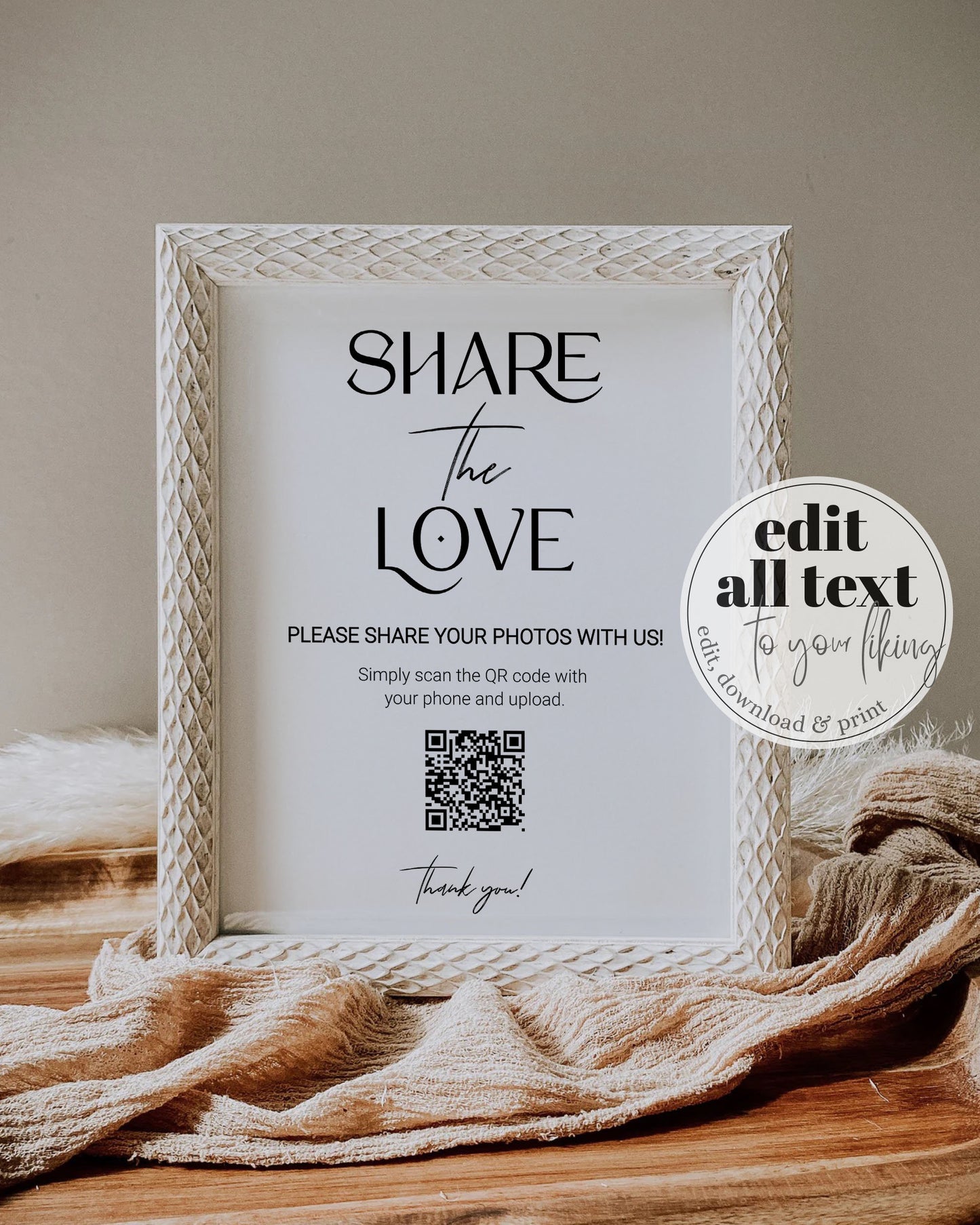 BOHO QR Code Sign "Capture the LOVE" | Share the Love Wedding Decor Signage | Snap a Photo Wedding qr Code | Printable Template #023