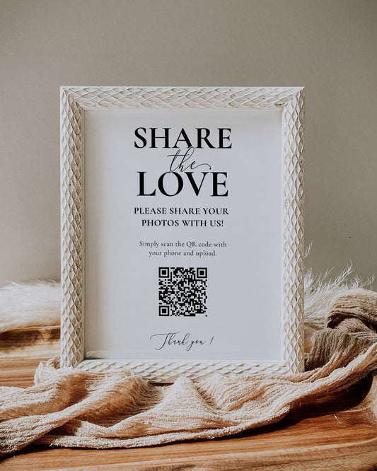 Share the LOVE QR Code Sign | Capture the Love Modern Wedding Sign | Share Photos Decor Sign | Printable Template #077