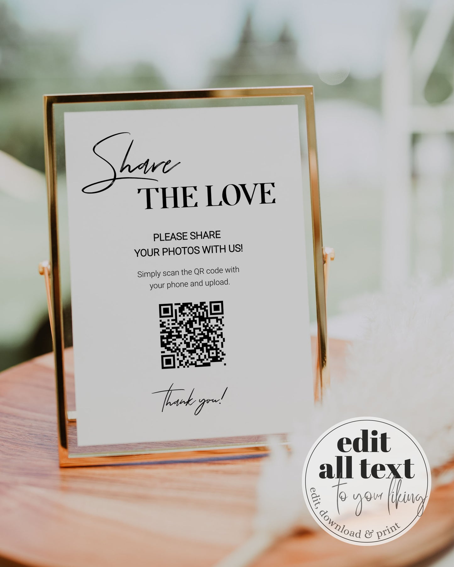 Modern QR Code Sign | Capture the Love Minimalist Wedding Sign | Share the Love Photos Decor Sign | Printable Template #022