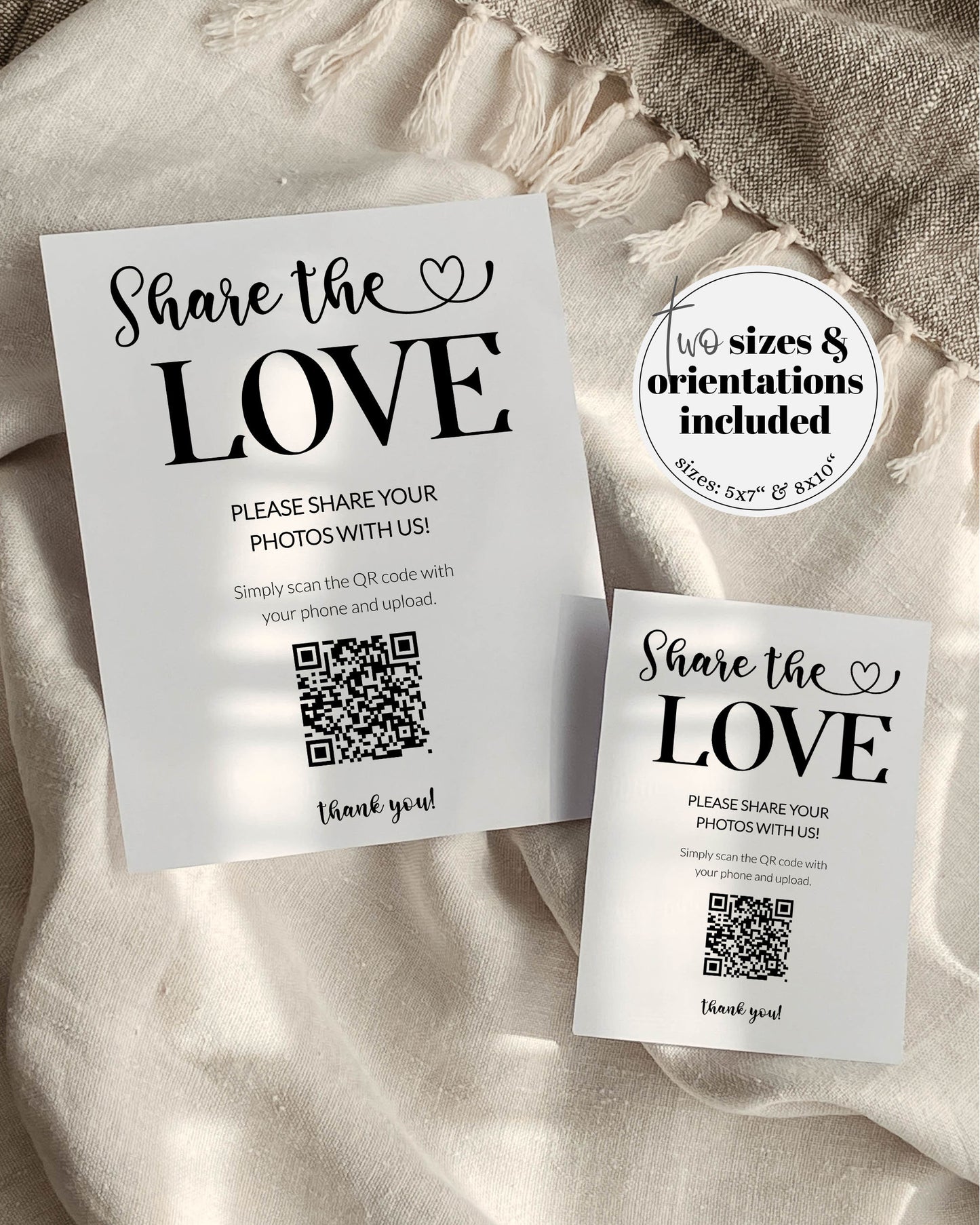 QR Code Sign | Share the Love Photo Signage | Capture the Love Simple Wedding Sign | Share Photos Decor Sign | Printable Template #070