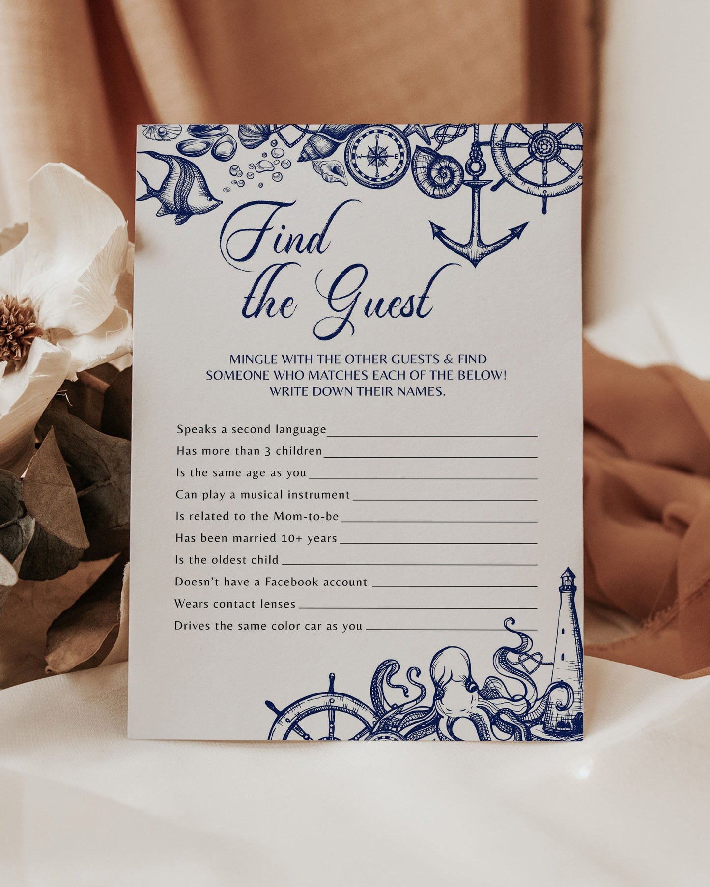 Find the Guest | Nautical Bridal Shower Game for Beach Bridal Brunch or Destination Bachelorette Party | Printable Template